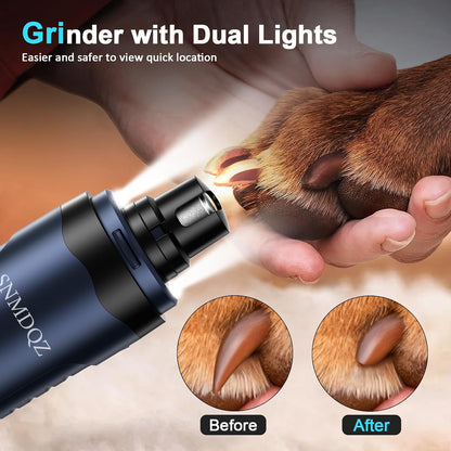 SNMDQZ pet nail grooming tool showing LED light feature
