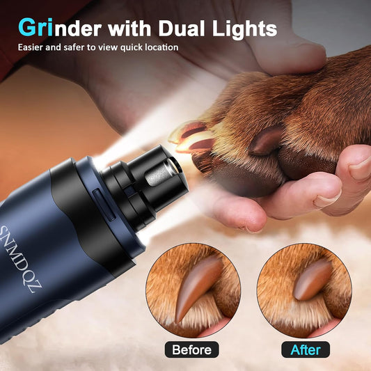 SNMDQZ pet nail grooming tool showing LED light feature