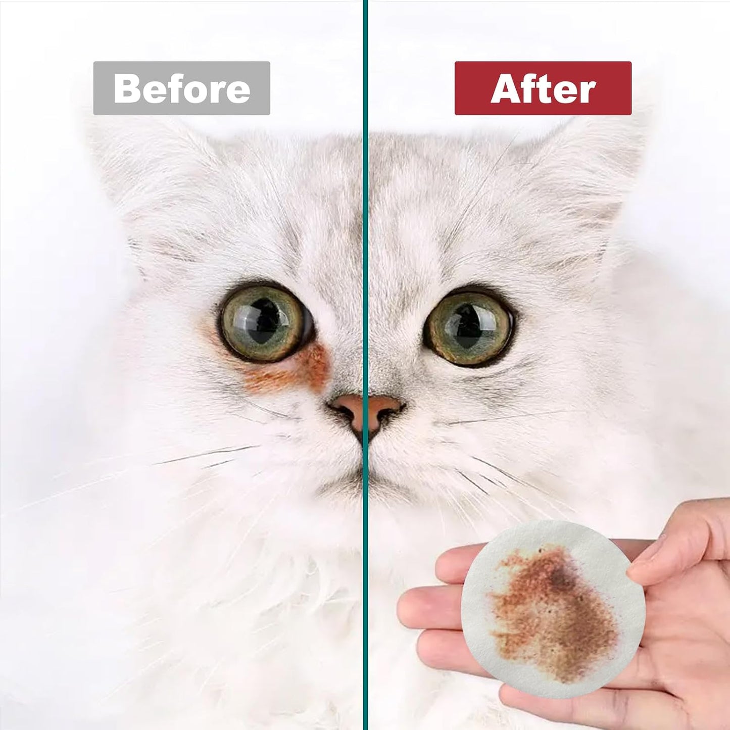 Groomer using 4U4ME4US tear stain remover wipe on a small puppy face