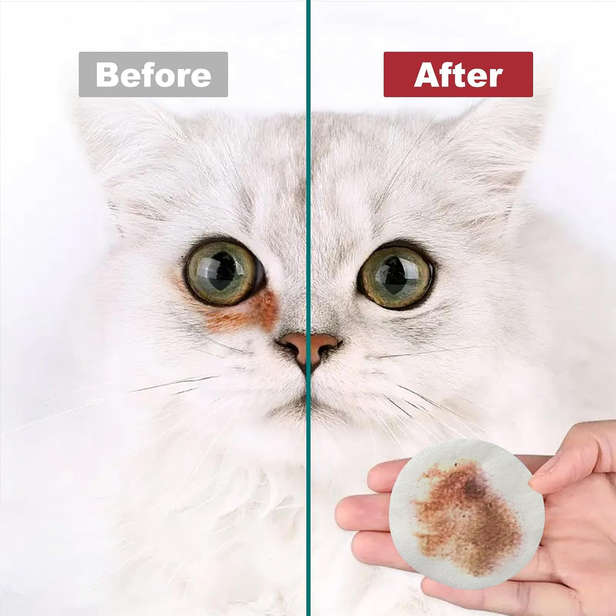 Groomer using 4U4ME4US tear stain remover wipe on a small puppy face