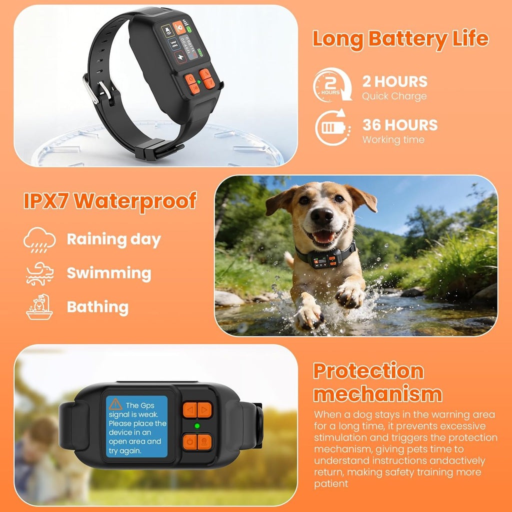 Complete kit overview of the off grid satellite dog containment system including charging accessories.