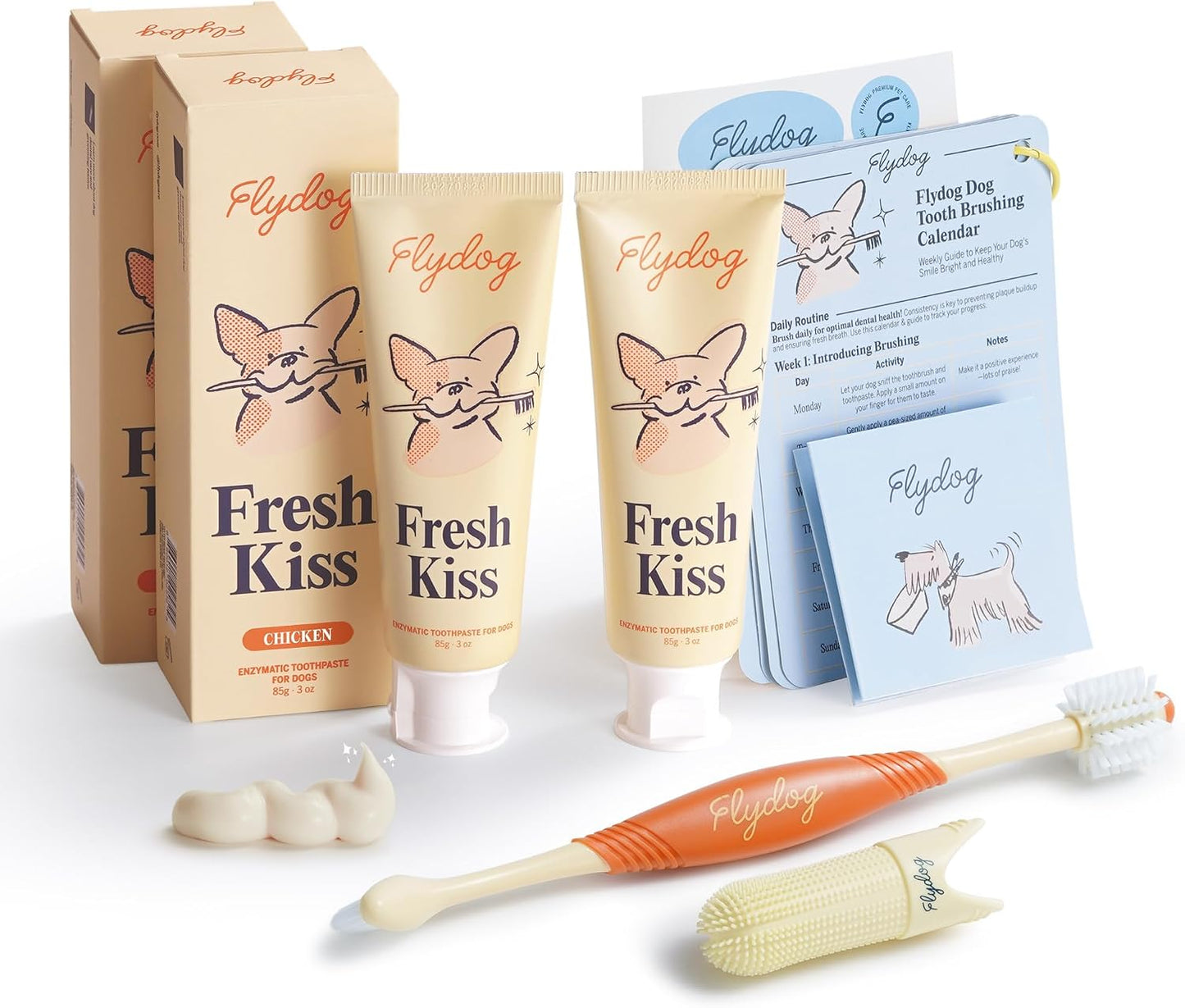 FlyDog Fresh Kiss Dog Tooth Brushing Kit - Vet Approved Formula, Enzymatic Dog Toothpaste and Brush - Breath Freshener & Tartar Remover, 360 degrees Toothbrush & Finger Brush, Dental Guide, Peanut Butter - Image 11