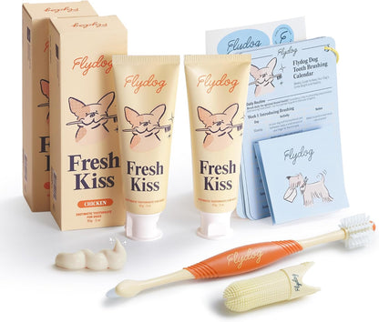 FlyDog Fresh Kiss Dog Tooth Brushing Kit - Vet Approved Formula, Enzymatic Dog Toothpaste and Brush - Breath Freshener & Tartar Remover, 360 degrees Toothbrush & Finger Brush, Dental Guide, Peanut Butter - Image 11