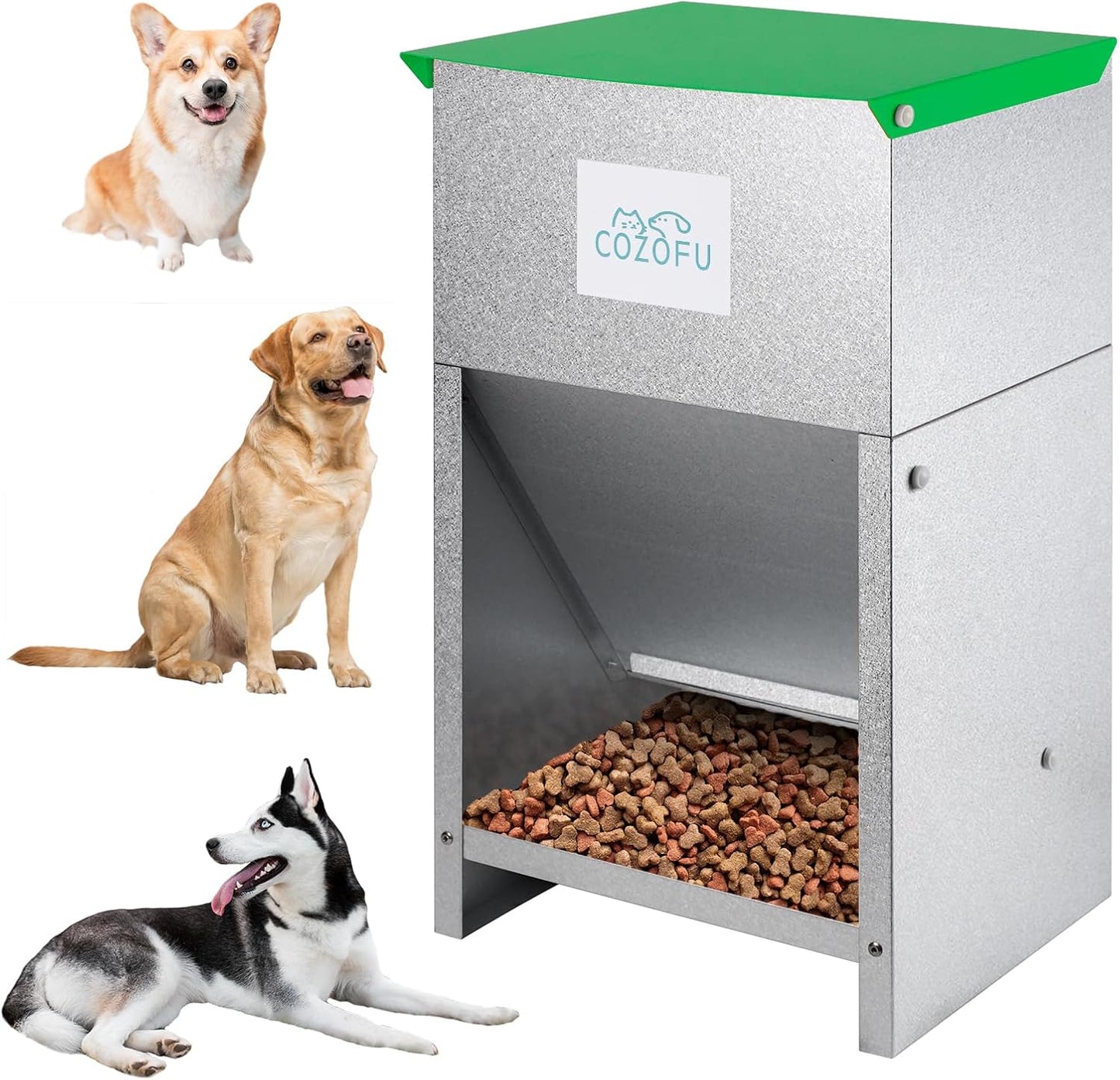 Dog Feeder - Galvanized Metal Pet Food Station for Indoor & Outdoor Use - Automatic Gravity-Fed Dispenser Suitable for Small, Medium, and Large Dog Breeds - Capacity: 25 Pounds of Dry Kibble - Image 12