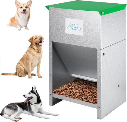 Dog Feeder - Galvanized Metal Pet Food Station for Indoor & Outdoor Use - Automatic Gravity-Fed Dispenser Suitable for Small, Medium, and Large Dog Breeds - Capacity: 25 Pounds of Dry Kibble - Image 12