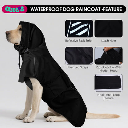 Black four extra large pet poncho showing hidden hood design