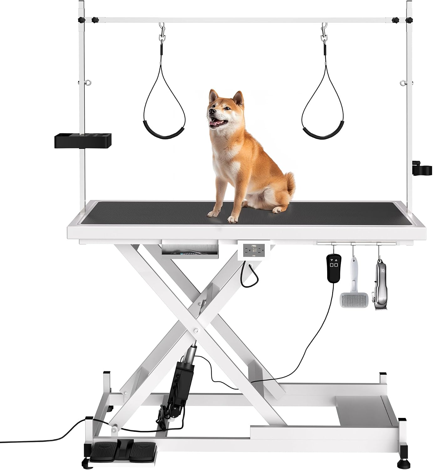 Pet Dog Grooming Table, Foldable Stainless Steel Pet Drying Grooming Table Up to 330lbs, Professional Bathing Desk for Dogs at Home with Adjustable Overhead Arms, Noose, Mesh Tray, 42''/Pink - Image 11