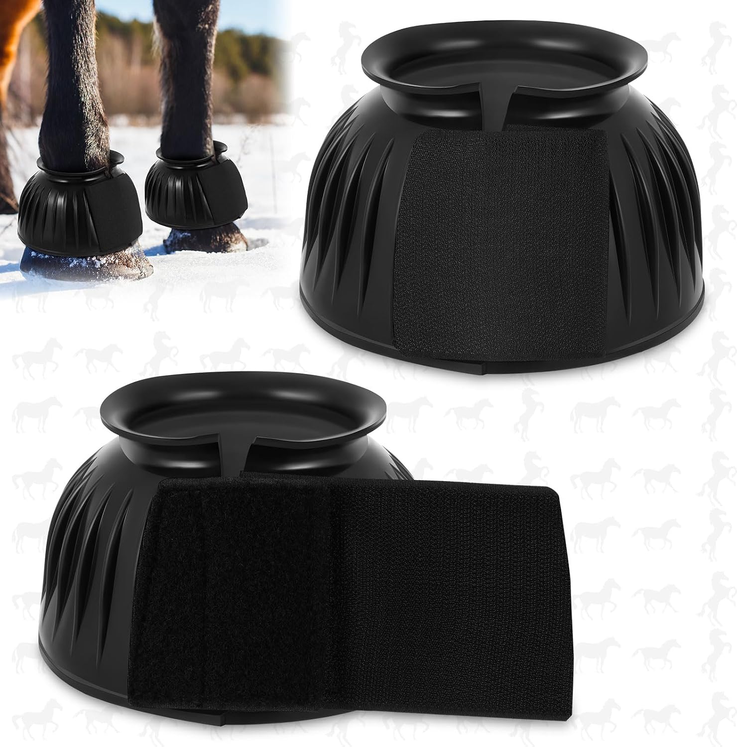 Abbylike Bell Boots for Horses 1 Pair/2 Pair Available, Protect Against Hoof Impact Trauma, Rubber Bell Boots Horse Care for Turnout, No Rub Design Wrap Hook and Loop - Image 13