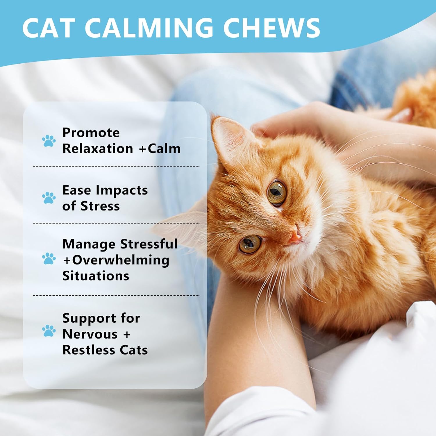 Premium feline calming chewable tablets with valerian root and organic chamomile close up