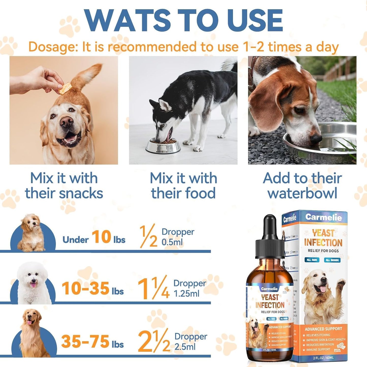 Fast absorbing allergy and ear discomfort care liquid for dogs