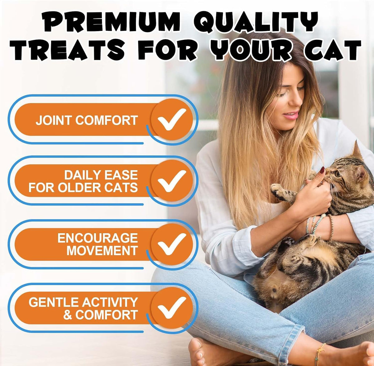 Ingredient highlights on cat hip and joint supplement bottle