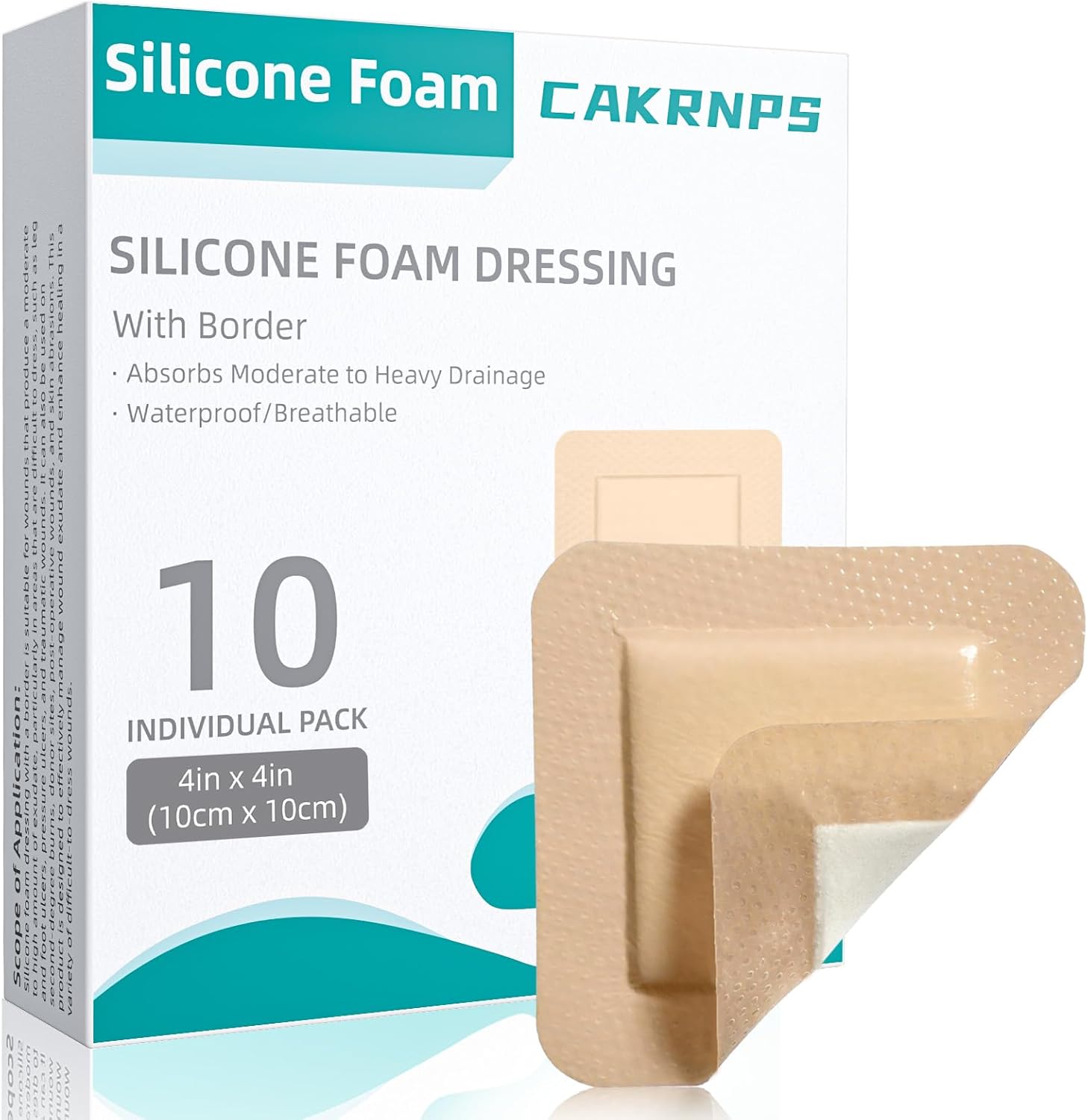 CAKRNPS silicone foam dressing 10 pack box front view showing sterile packaging for medical wound care