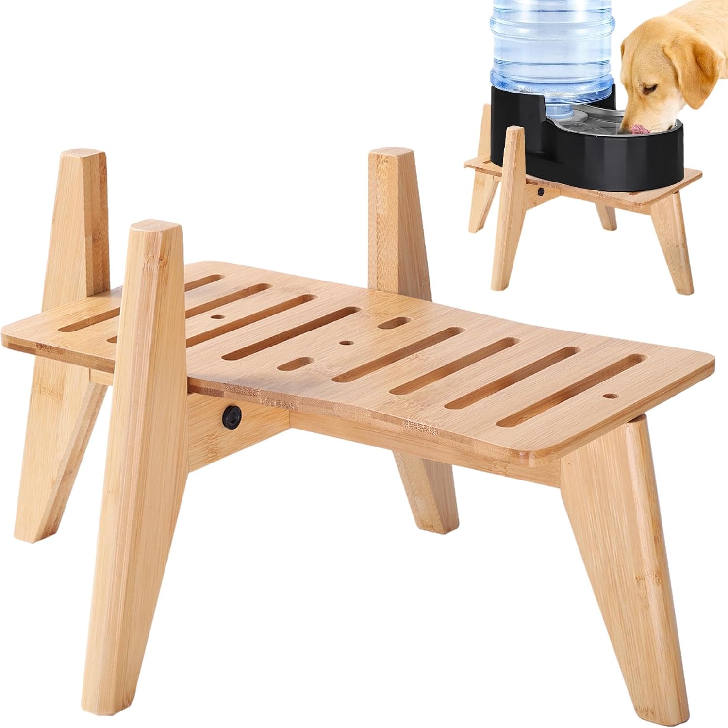 Stand for Dog Water Food Dispensers, Suitable for Medium Breeds - Bamboo Holder for Elevated Raised Automatic Gravity Dog Feeders - Medium Size - Image 11