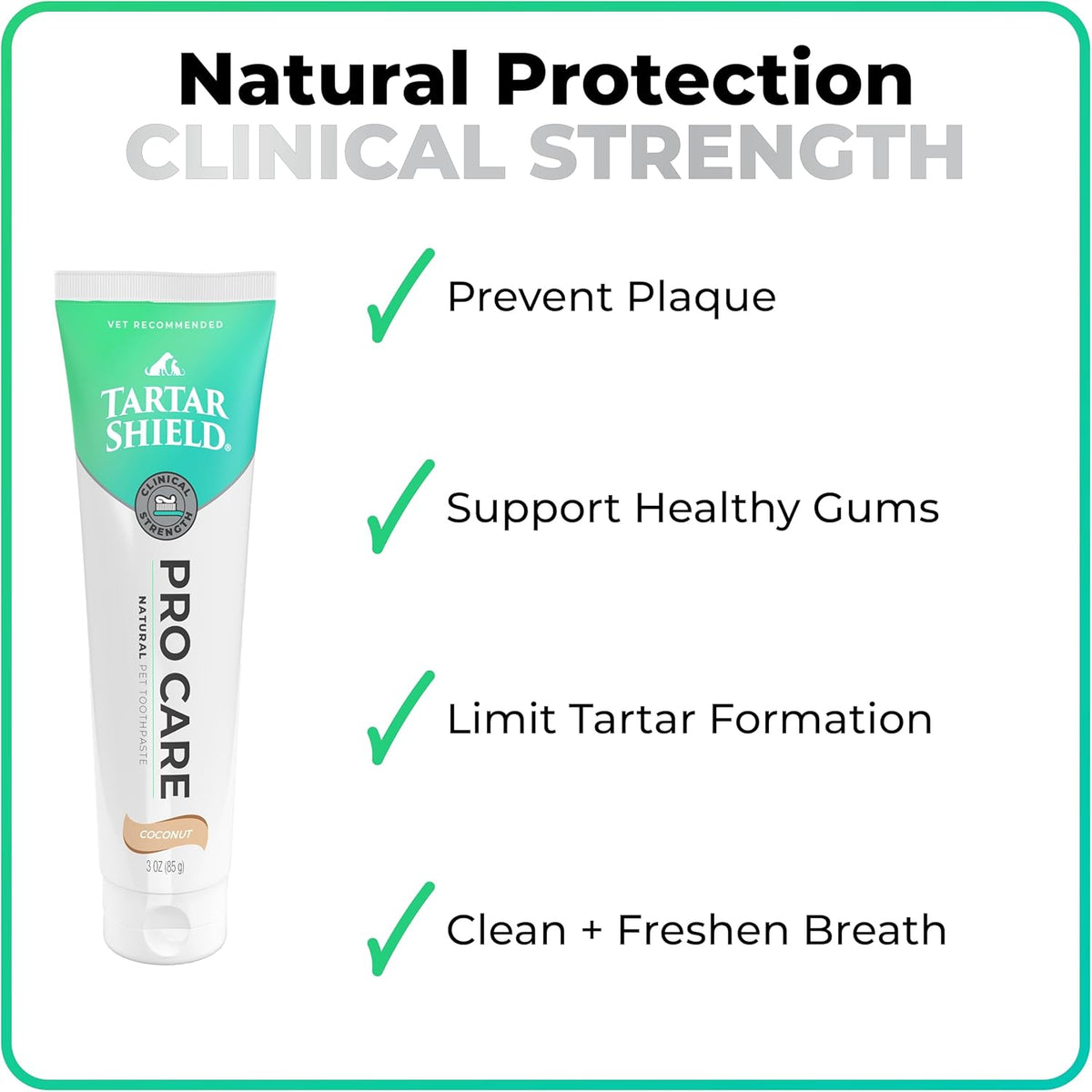Clinical strength dog and cat toothpaste formula for plaque and tartar control shown at an angle