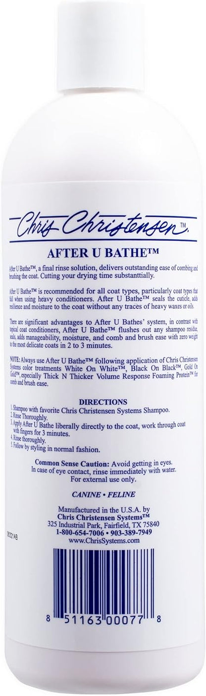 Chris Christensen After U Bathe 16 Ounce bottle showing directions and product features