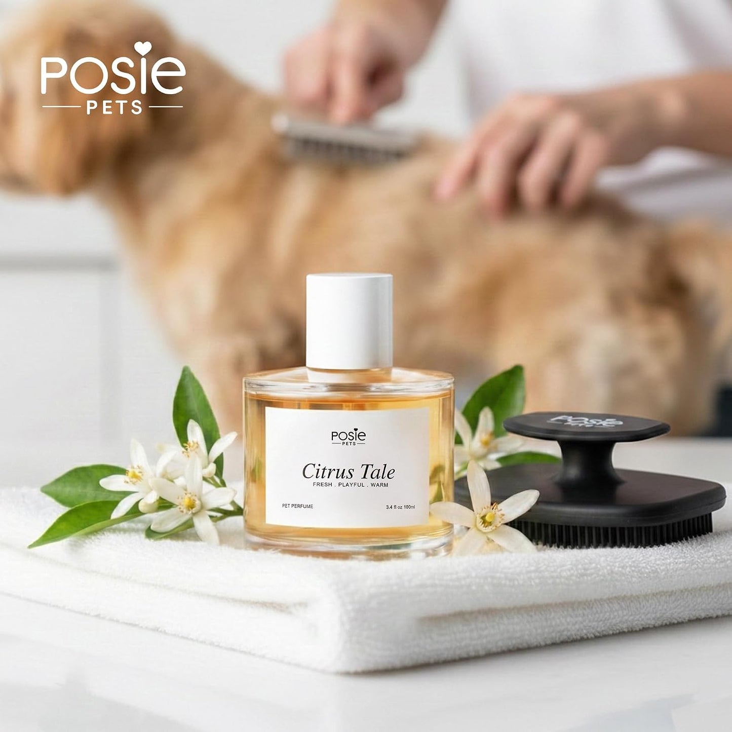Back view of Posie Pets dog perfume showing usage information