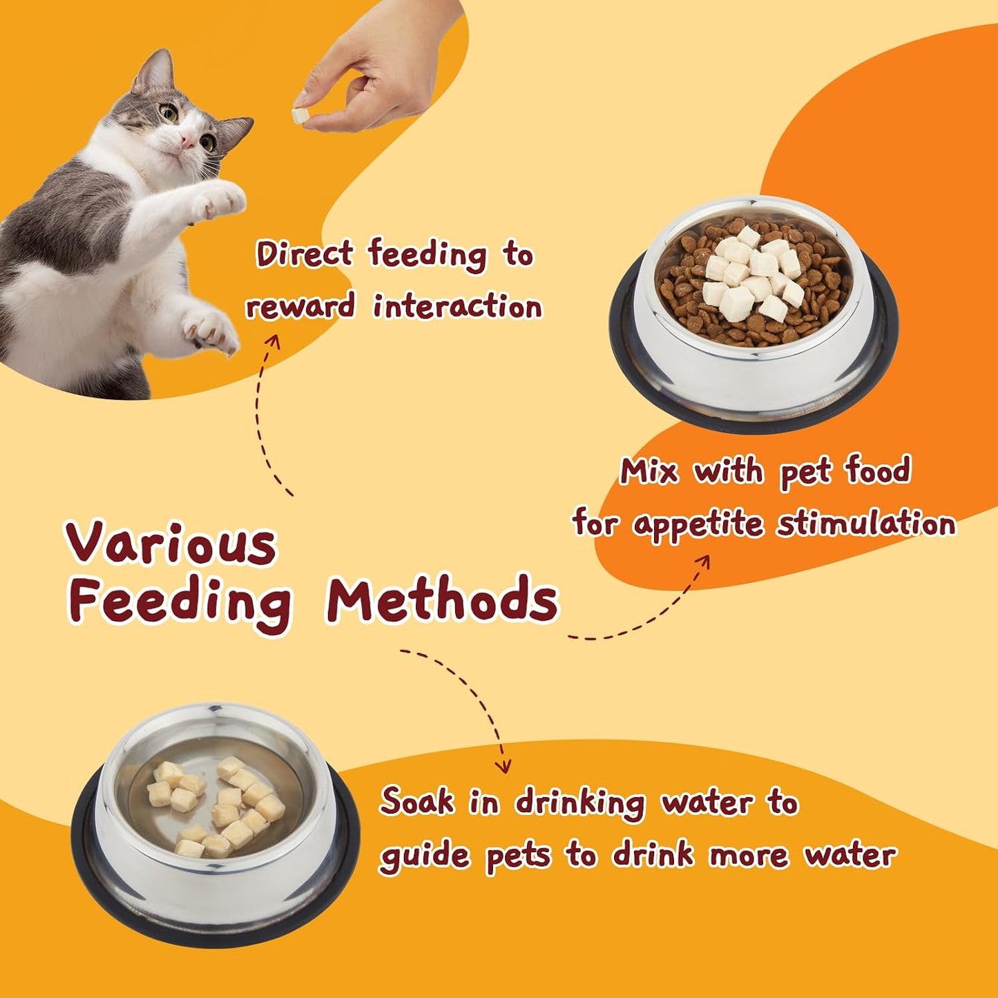 Rehydrated freeze-dried chicken bites in a small pet bowl with water