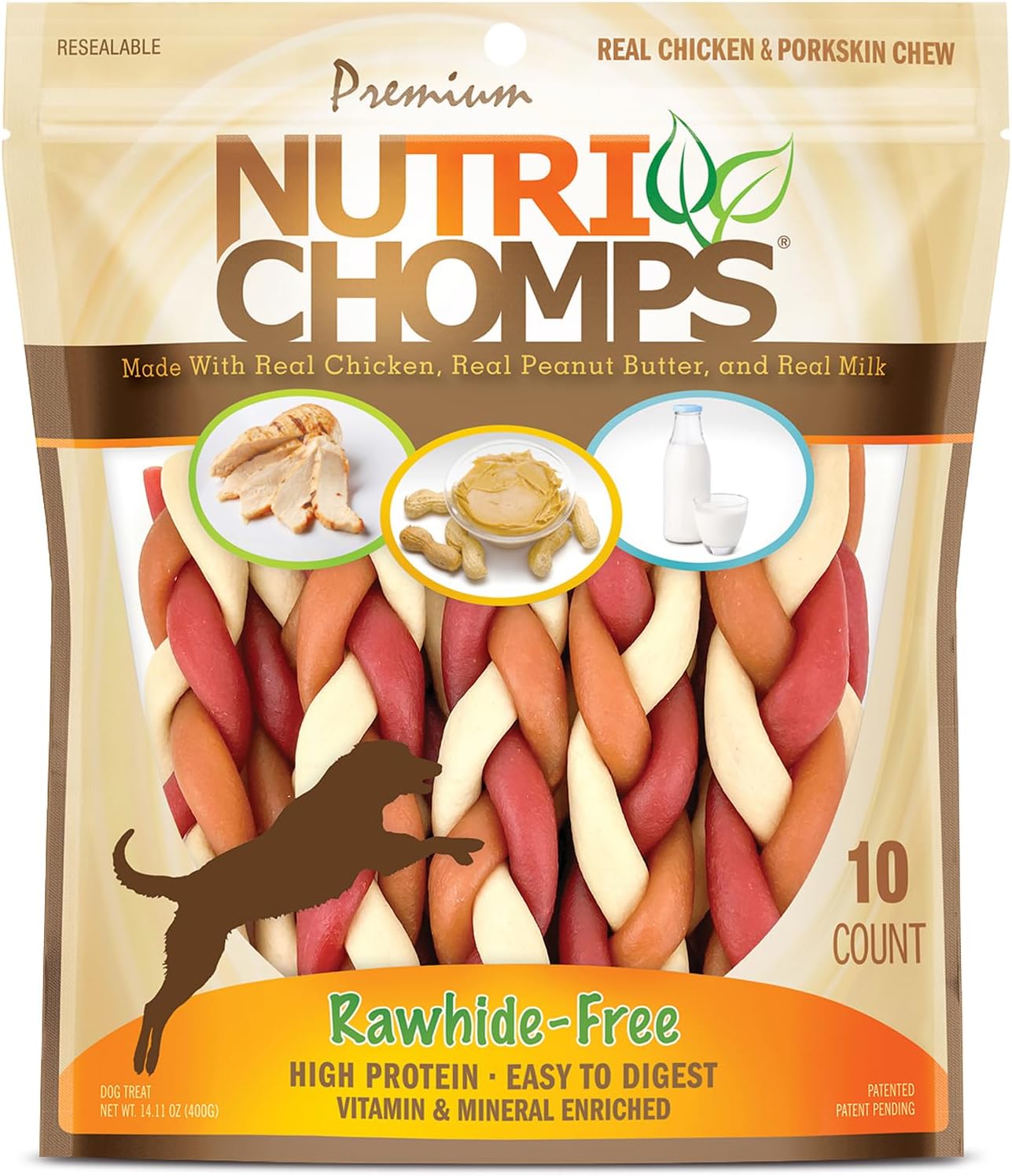 NutriChomps Dog Chews, 6-inch Braids, Easy to Digest, Rawhide-Free Dog Treats, Healthy, Real Chicken, Peanut Butter and Milk flavors, Pack of 4 - Image 9