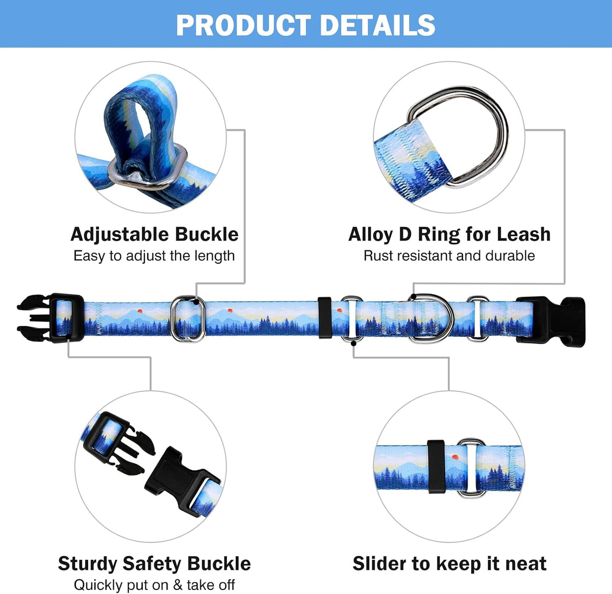 Escape proof pet collar with durable heavy duty hardware close up.