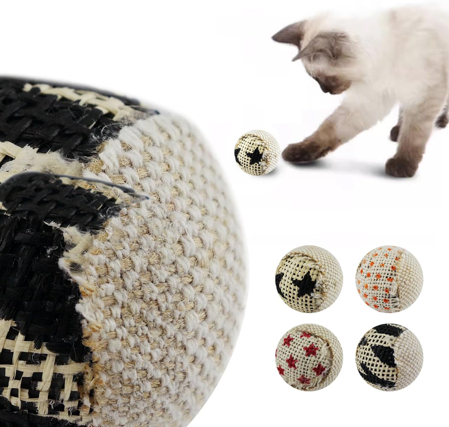Four interactive cat toy balls for indoor play