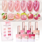 Double Rhythm Cat Eye Gel Nail Polish front view of six identical glass nude pink rose bottles