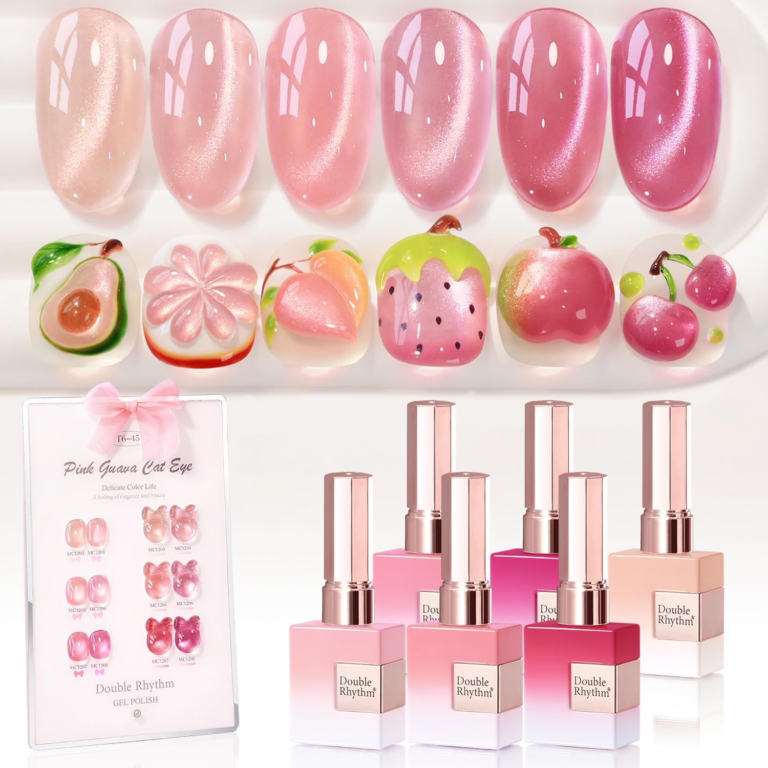 Double Rhythm Cat Eye Gel Nail Polish set of 6 bottles front view