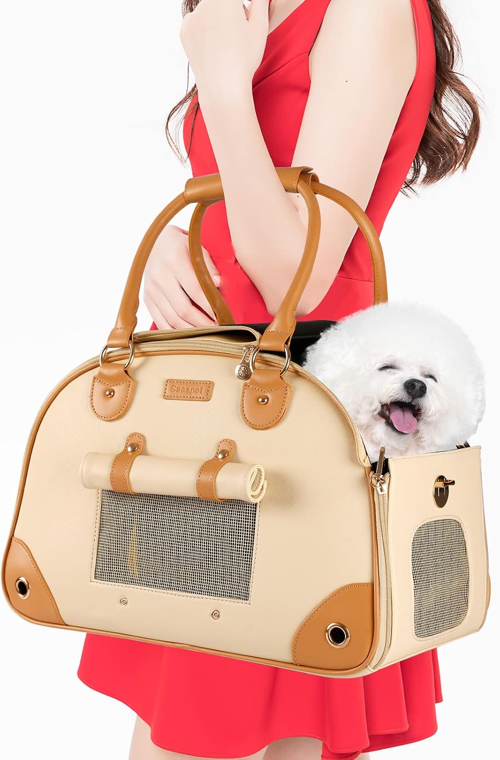 Dog Carrier, Pet Carrier, Dog Purse, Foldable Premium PU Leather Cat Carrier, Portable Tote Bag Carrier for Cats and Small Dogs - Black - Image 9