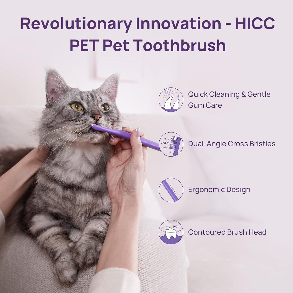 Close up of Hicc Pet soft bristle pet toothbrush