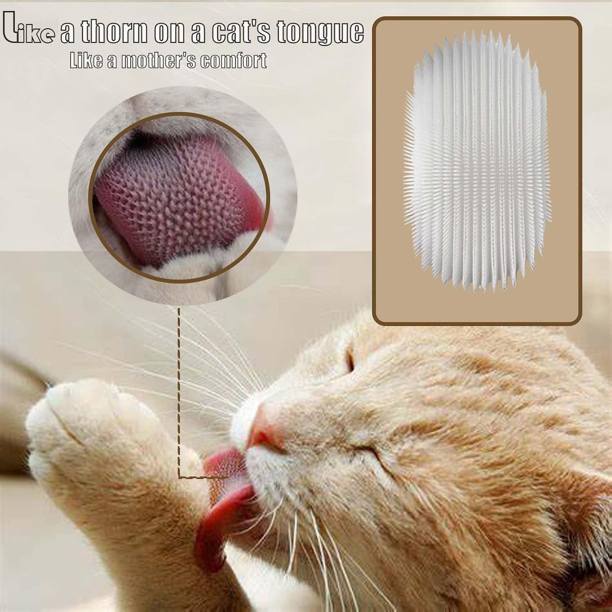 Side profile of the lightweight white cat tongue grooming tool demonstrating the comfortable hand grip structure