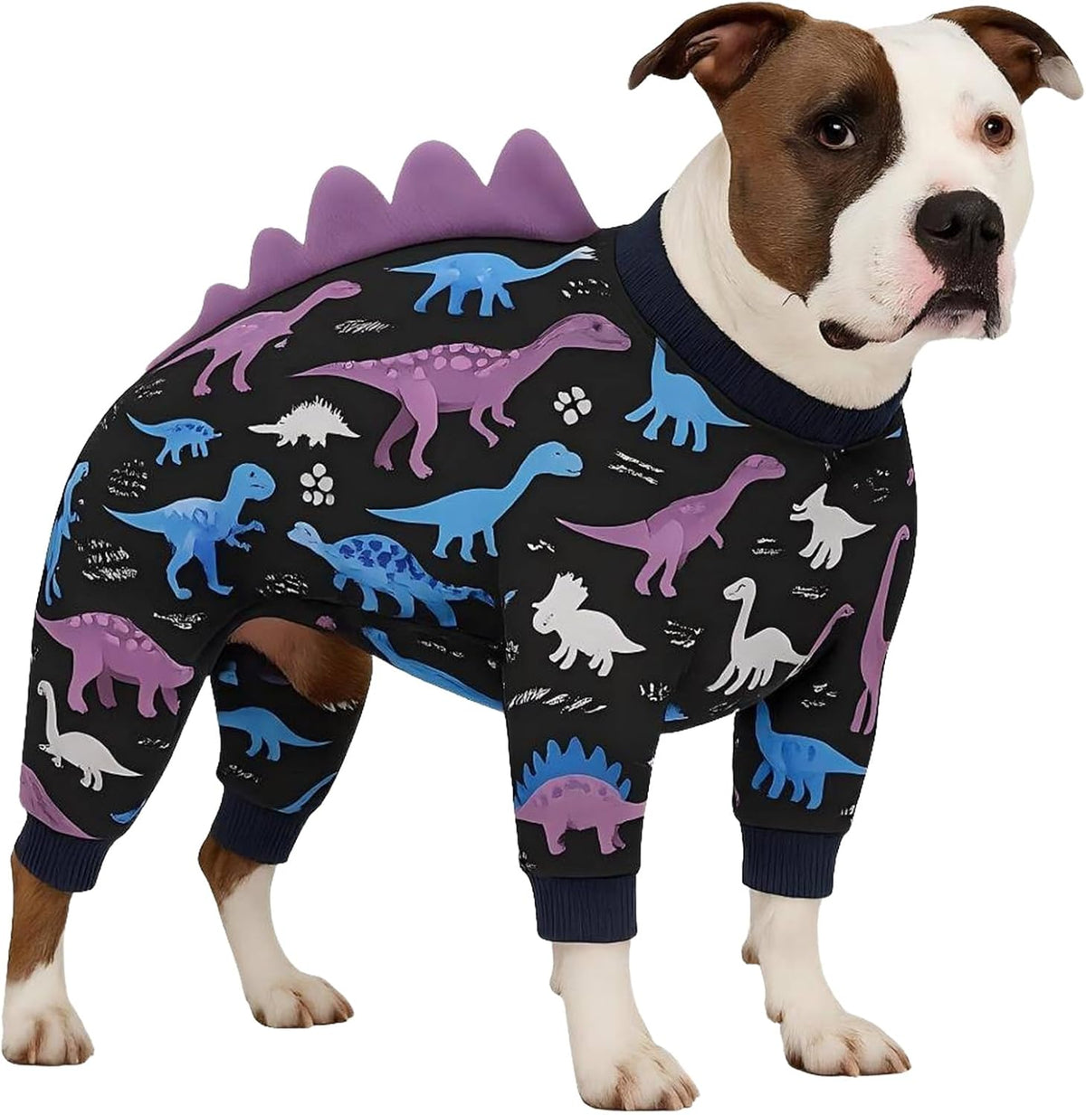 LovinPet Large Dog Pajamas, Four-Leg Stretch Onesie Bodysuit, Lightweight UV-Shielding Pajamas, Anti-Lick Calming Recovery Suit for Surgery, 3D Dino Wing Design with Soft Spikes Blue Purple XL - Image 12