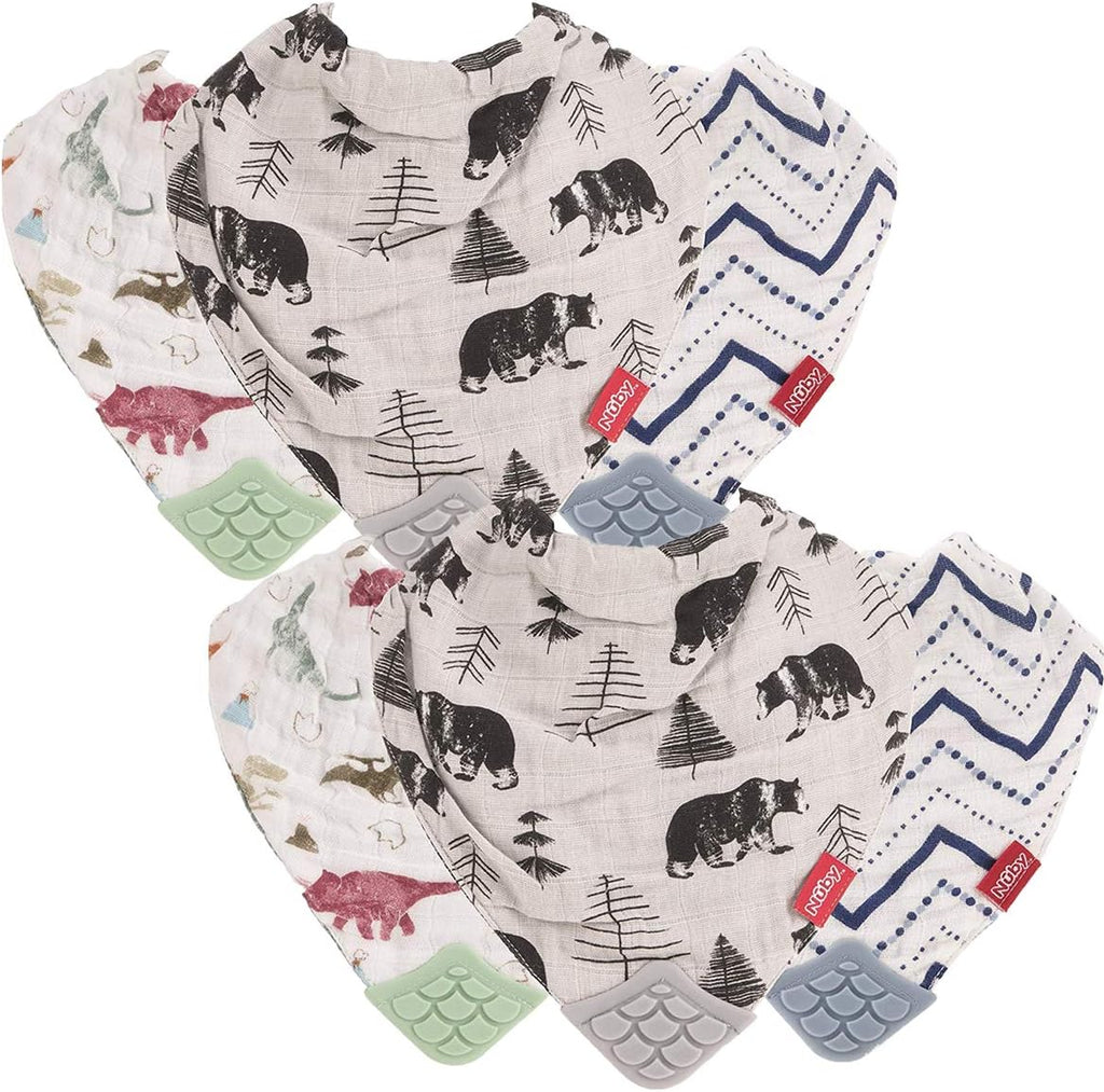 Nuby reversible cotton muslin teething bib set front view
