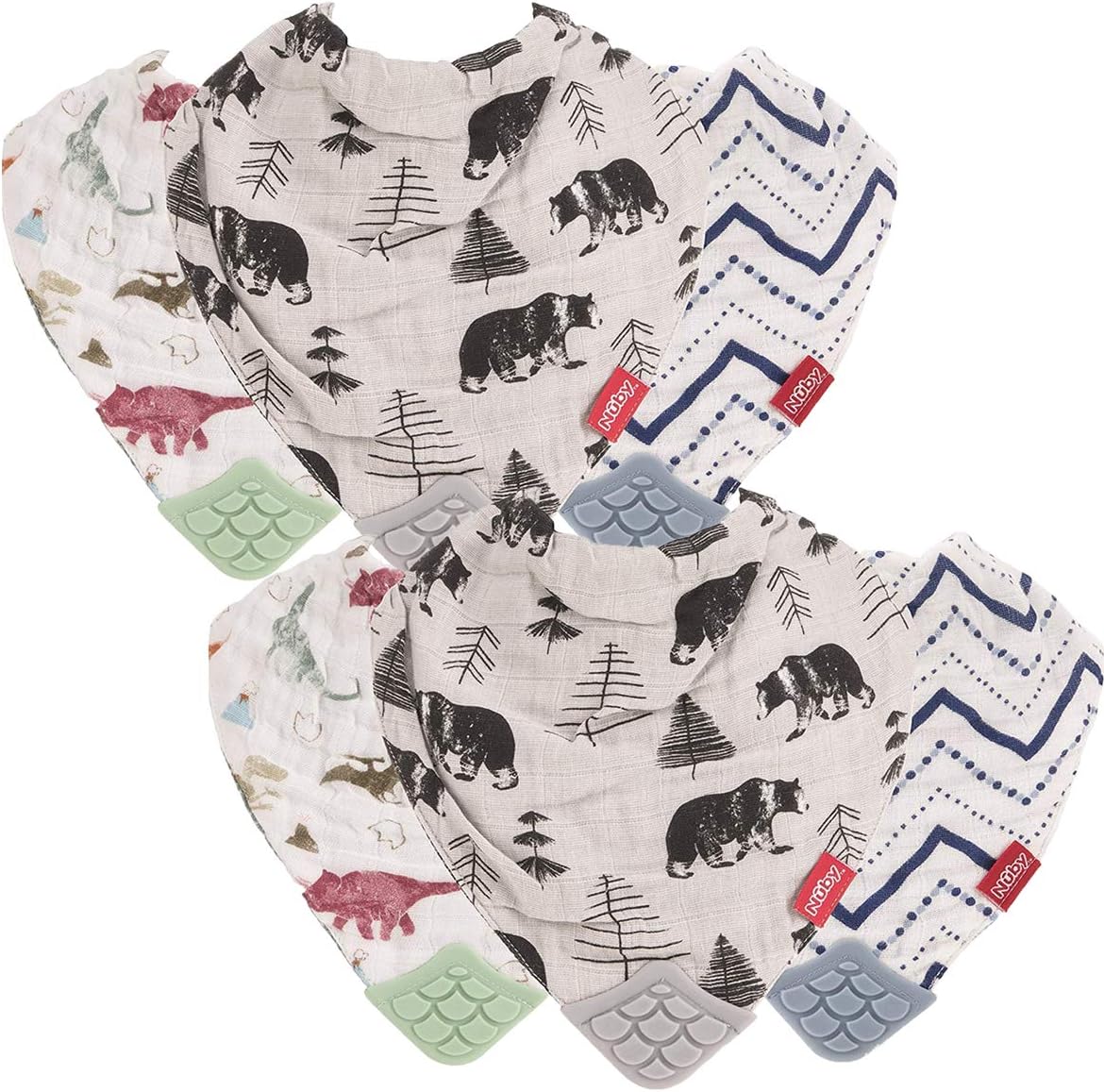 Nuby reversible cotton muslin teething bib set front view
