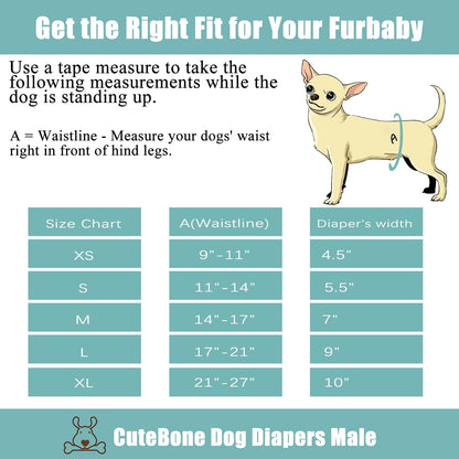 Absorbent male dog wraps for pet incontinence in bright blue patterns