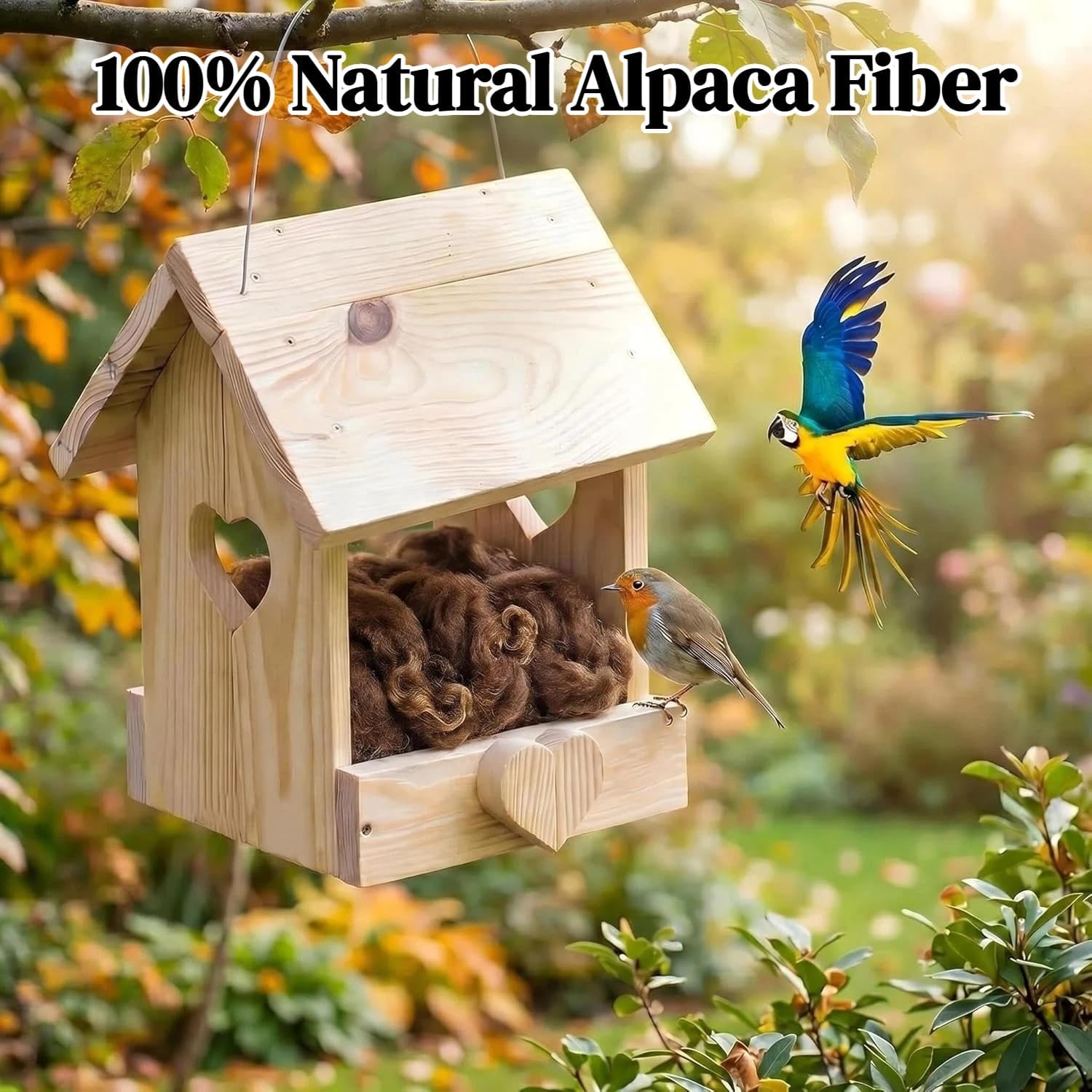 Close up of soft brown alpaca fiber for bird and animal nesting.
