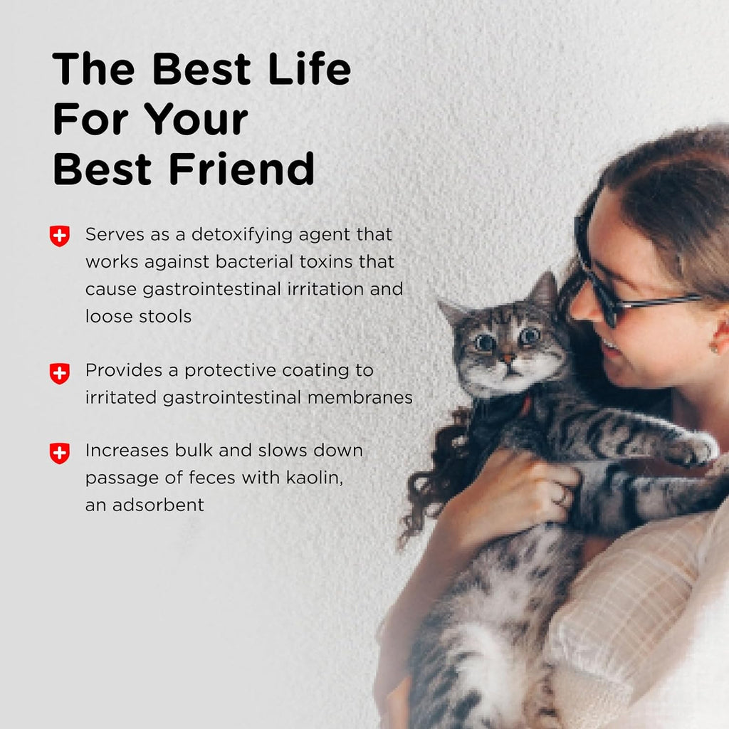 Liquid supplement for feline upset stomach relief back label
