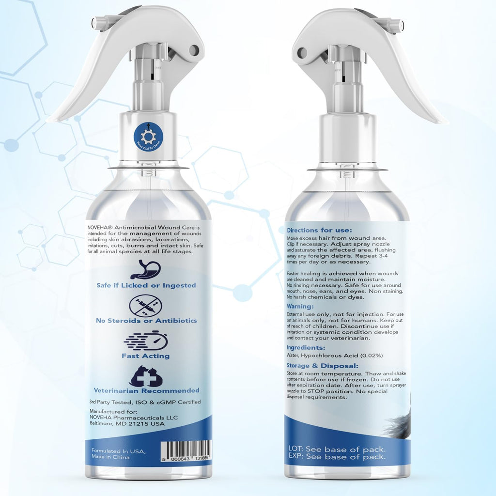 Noveha pet wound care spray bottle packaging information