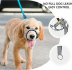 Side view of the secure padded muzzle strap on a large breed dog