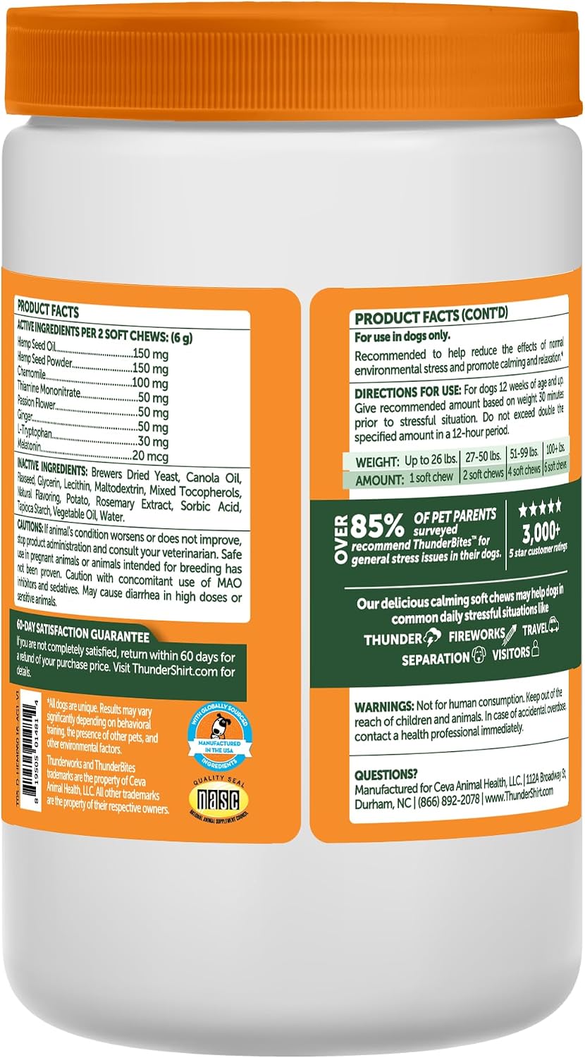 ThunderBites dog anxiety relief soft chews container