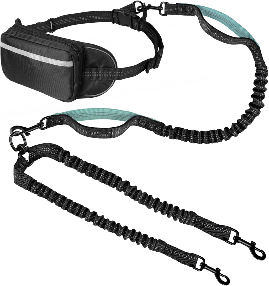 Waist Leash for Dog Walking, Double Dog Leash, with Waist Belt,Zipper Pouch and Shock Absoring Bungee, No Tangele (Large) - Image 9