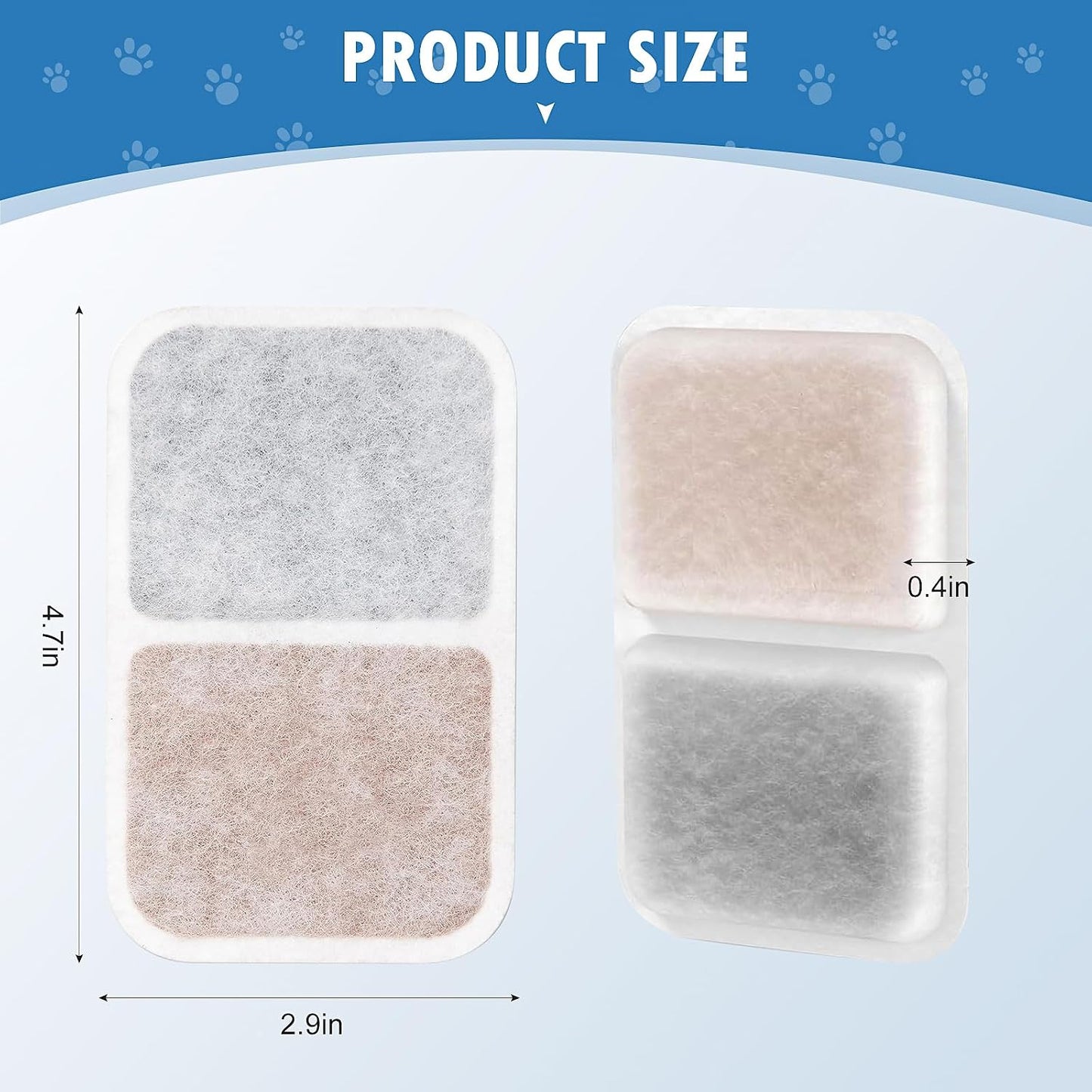 Replacement filters for Catit Airsift showing accurate dimensions and safe non toxic materials.