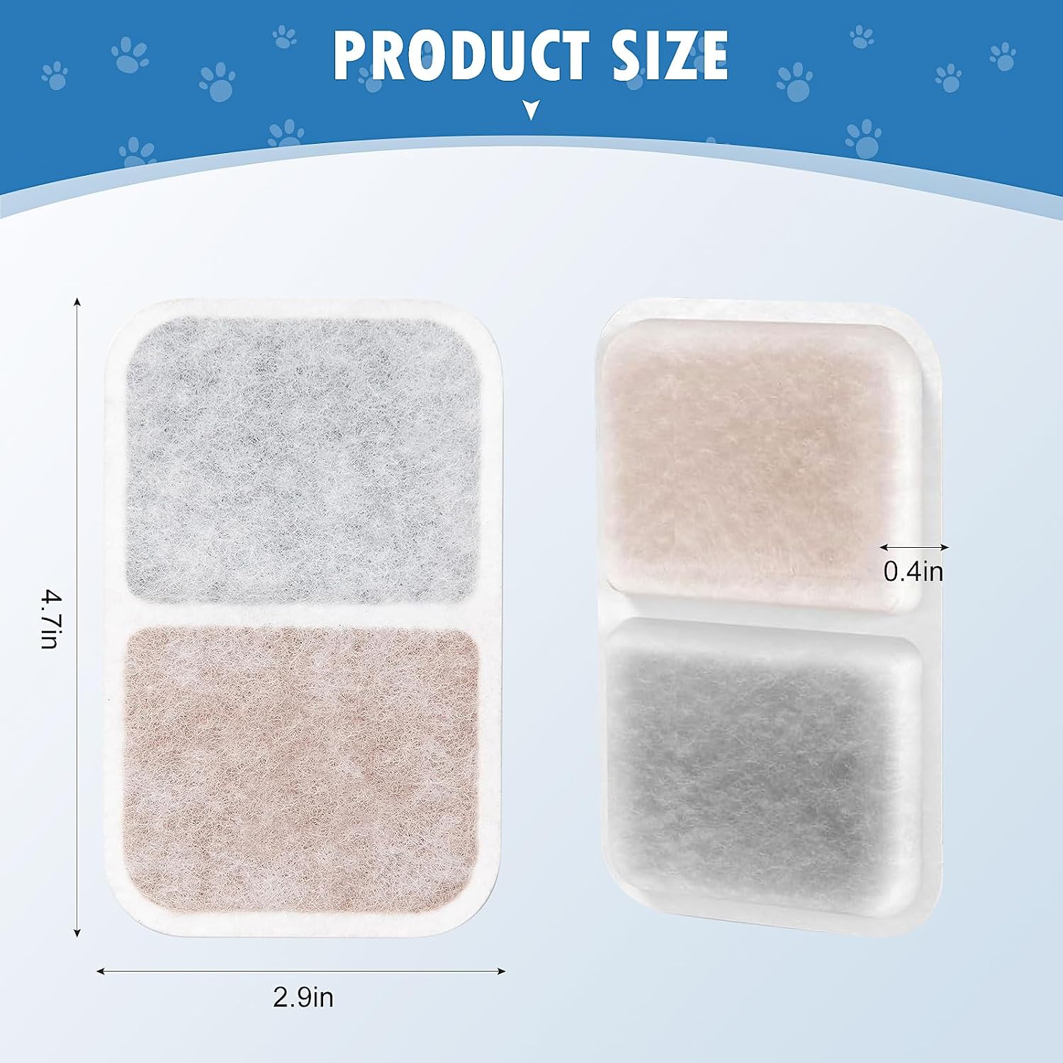 Replacement filters for Catit Airsift showing accurate dimensions and safe non toxic materials.