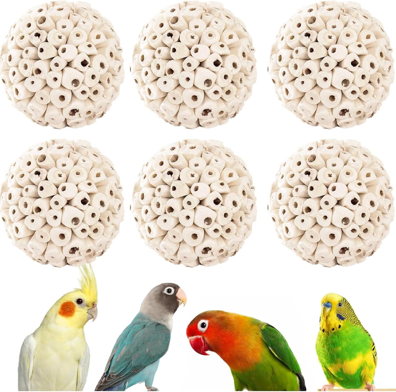 Zephyriel non toxic natural sola wood balls showing safe alternative to plastic and metal pet bird toys