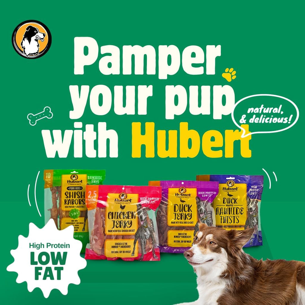 Hubert Premium dog treats back label with ingredients and feeding guidelines