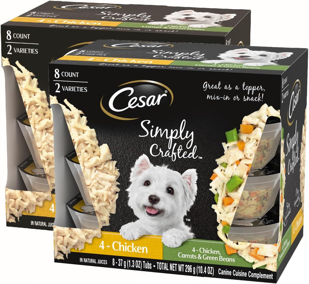Cesar Simply Crafted Wet Dog Food Toppers for Dry Food, Chicken, Carrots & Green Beans and Beef, Chicken, Purple Potatoes, Peas & Carrots Meal Topper, 1.3 oz. Tub, 16 Count - Image 13
