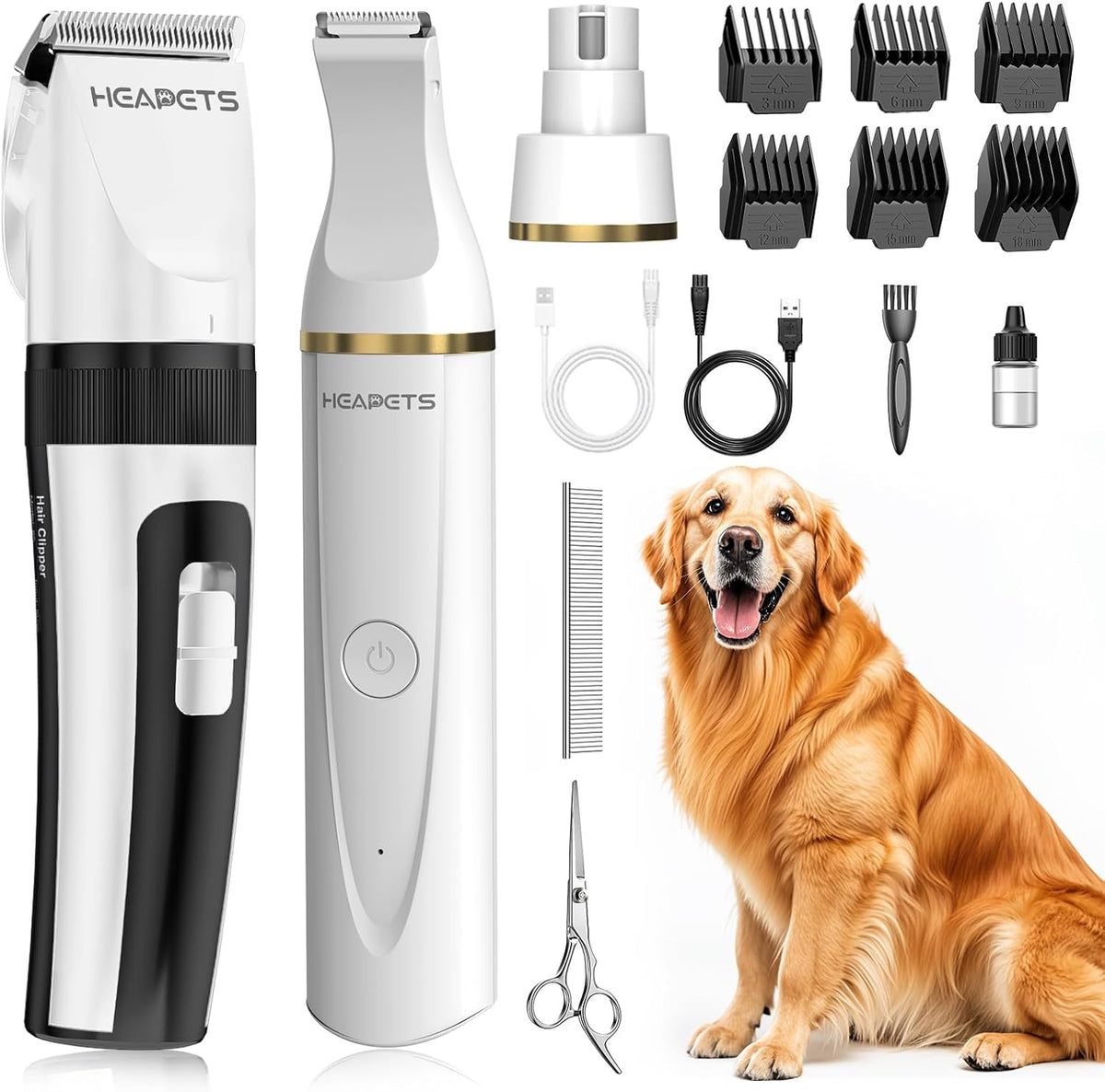 HEAPETS Dog Hair Clippers for Grooming Kit and Dog Paw Trimmer Nail Grinder for Grooming, Low Noise Rechargeable Cordless, Shaver Grooming Supplies for Pet Cats Dogs (Black, White) - Image 10
