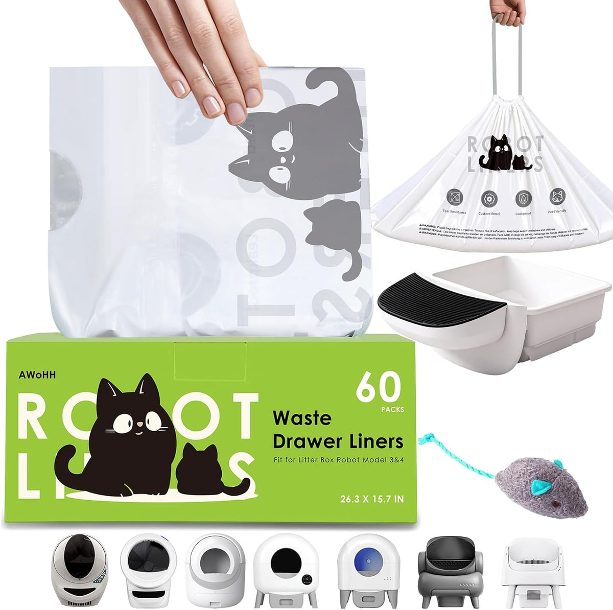 120 Tidy Draw-Pack Automatic Litter Box Bags Cat Litter Box Robot Model 5/4/3 Waste Bags, Tear-free, Sensor-compatible, Thick Heavy Duty Cat Litter Box Liner Bags 25.2 x 15.7 IN - Image 13
