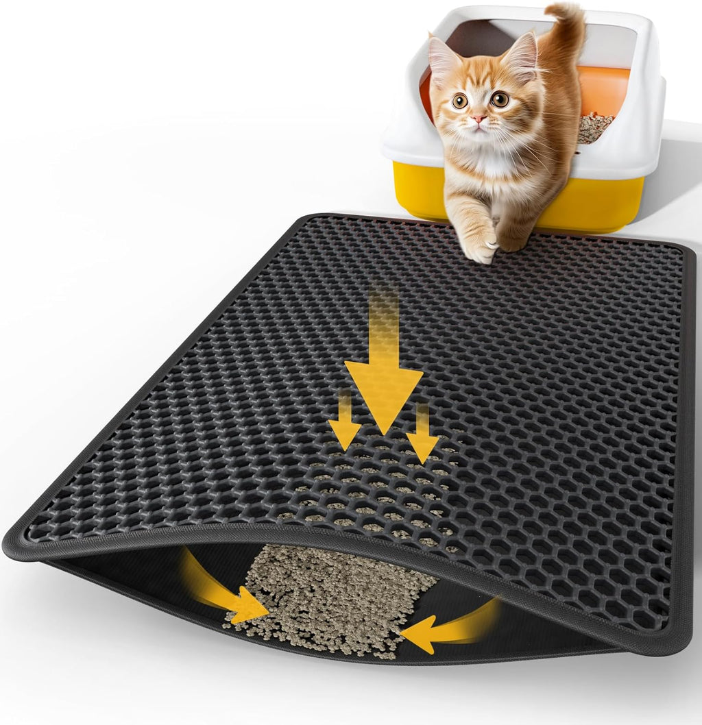 27" x 19" Cat Litter Mat - Ultra-Large Litter Box Mat with Double Layers, Urine-Proof and Non-Slip Litter Trapping Mat, Easy to Clean Kitty Litter Mats for Floor, Scatter Control, Grey - Image 12
