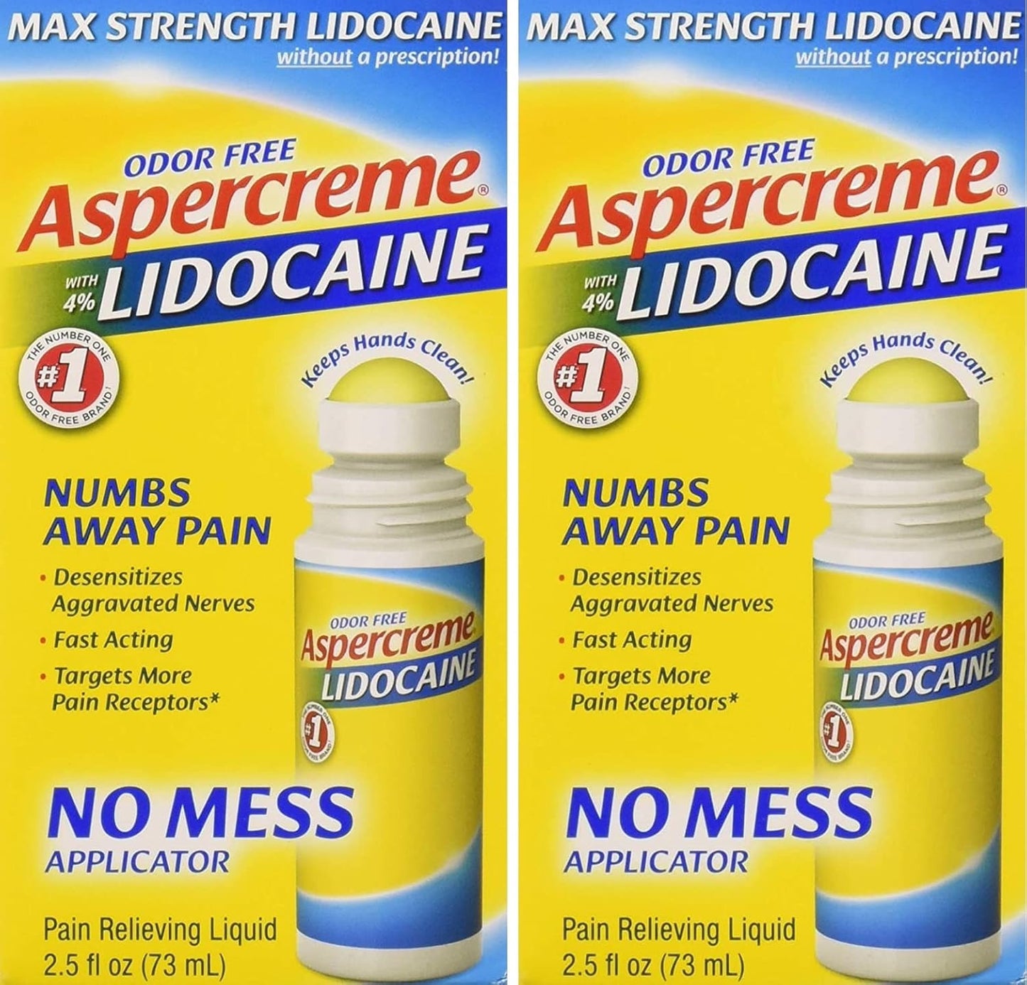 Aspercreme maximum strength lidocaine pain relief liquid roll on front view for muscle ache relief