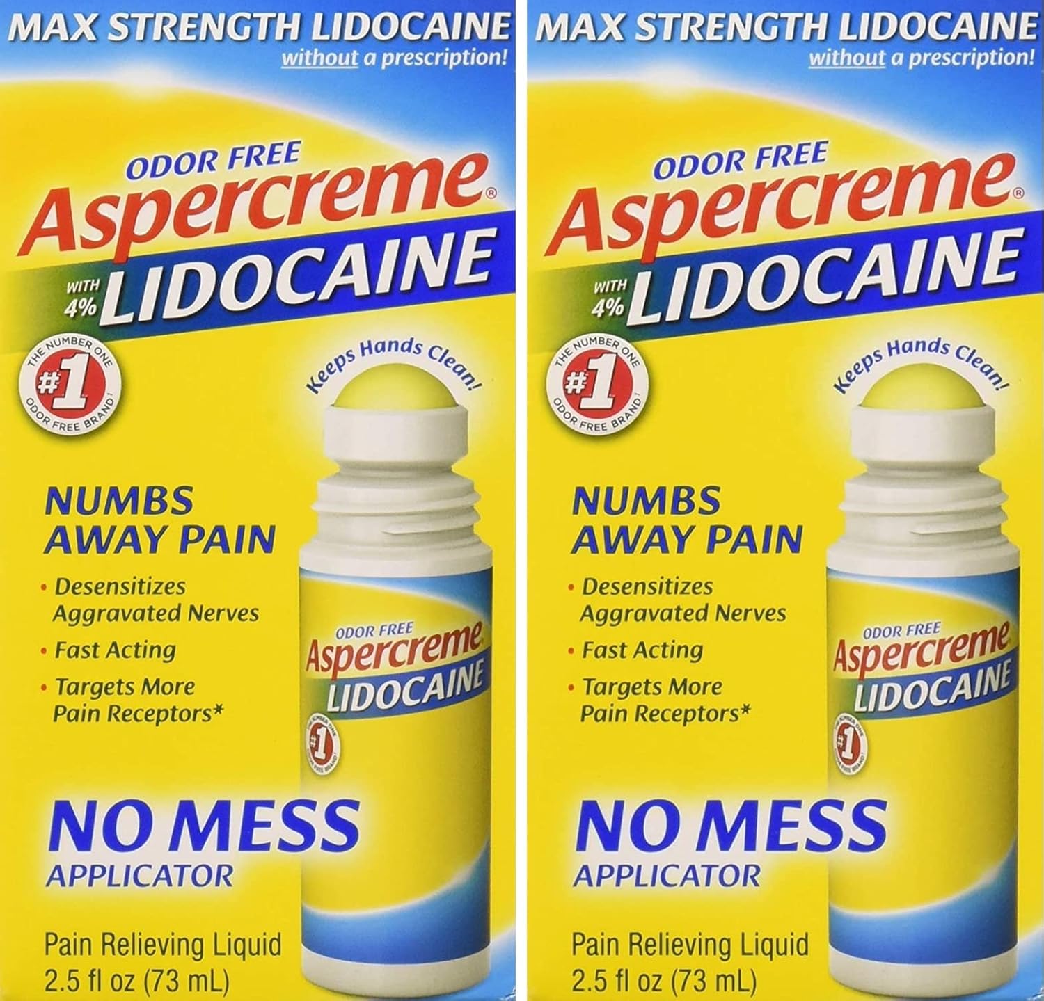 Aspercreme maximum strength lidocaine pain relief liquid roll on front view for muscle ache relief
