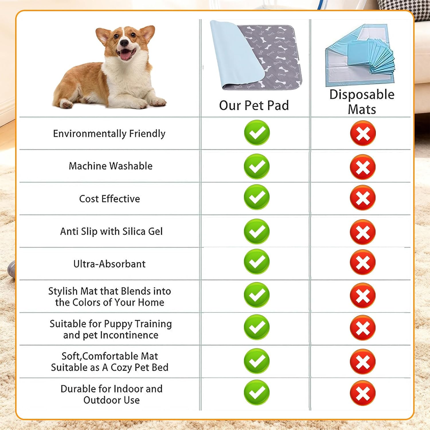 Frinza washable dog pee pads with pet hair gloves